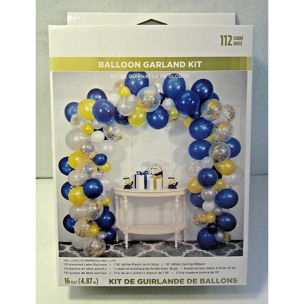112 Piece BALLOON GARLAND KIT -Navy, Gold, White, Silver - w/Arch Strip & Ribbon